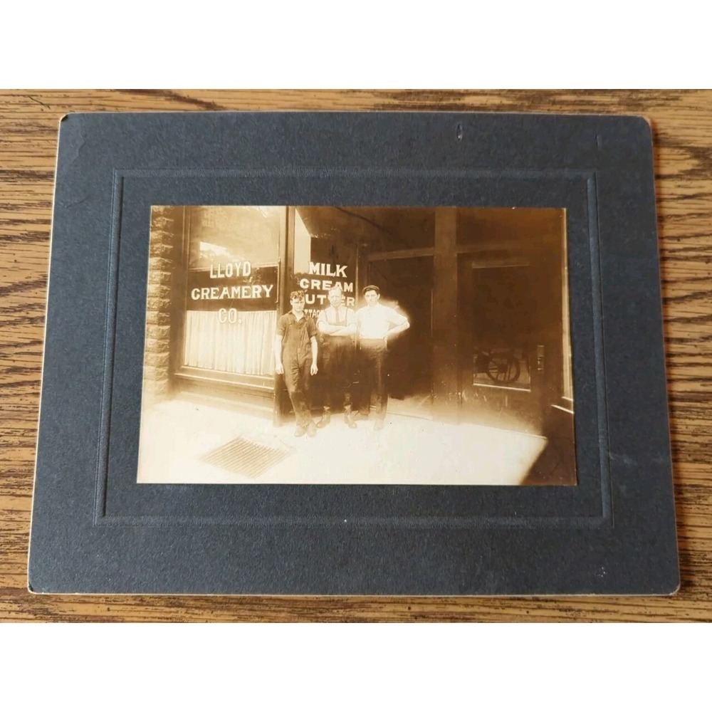 Antique Cabinet Card Photo Victorian Portrait 1800s 3 Men Lloyd Creamery Co 9x7